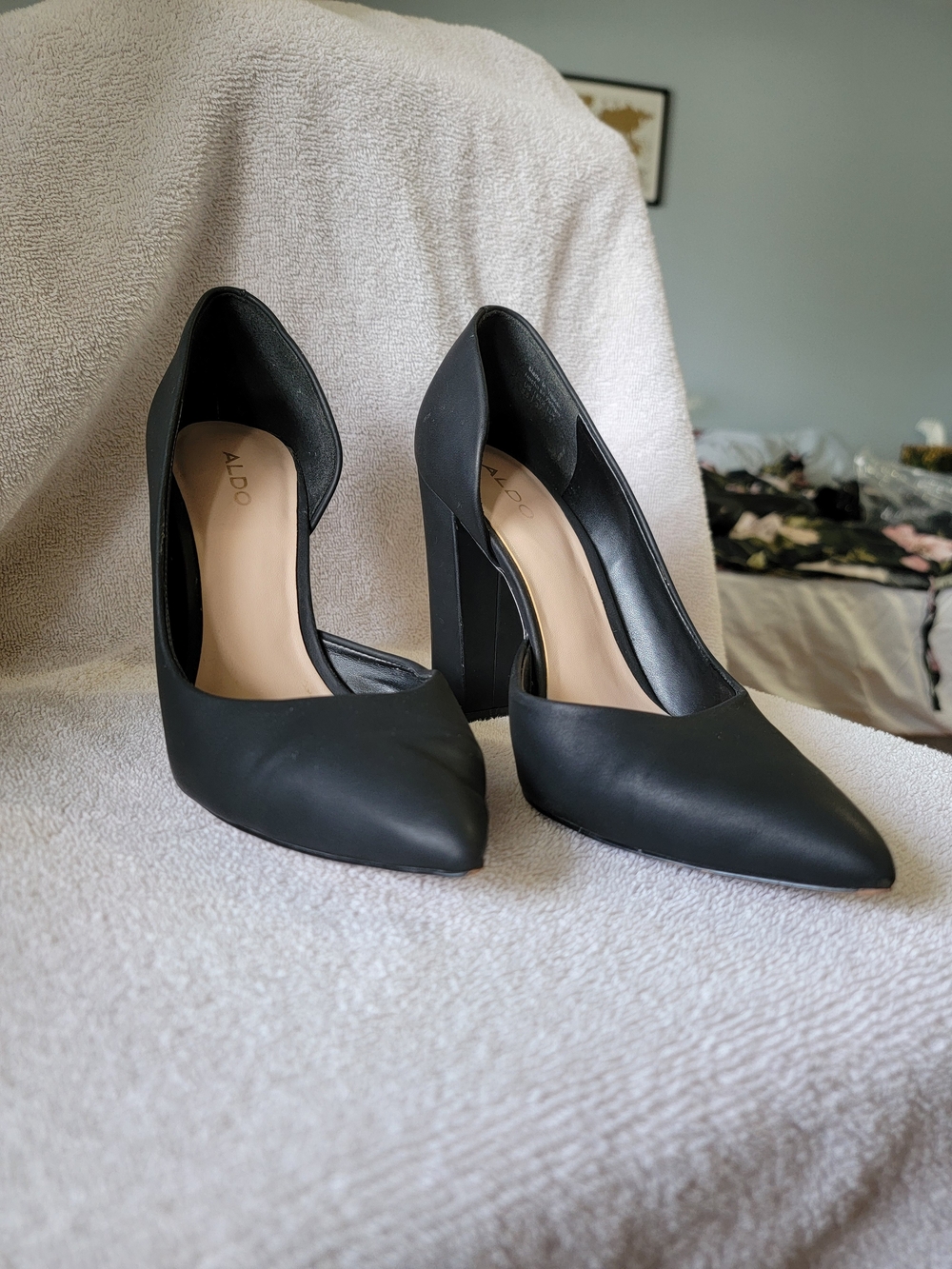 Aldo Black D'Orsay Pointed Block Heels